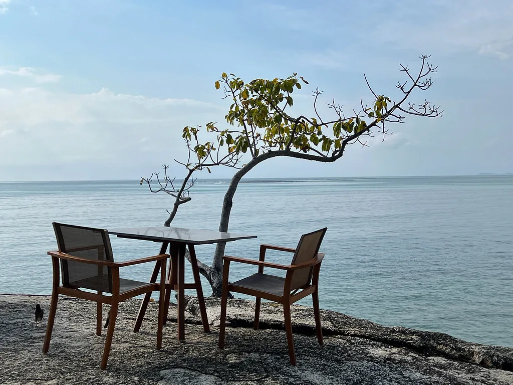 Столик на каменной террасе у моря в Rocky’s Boutique Resort